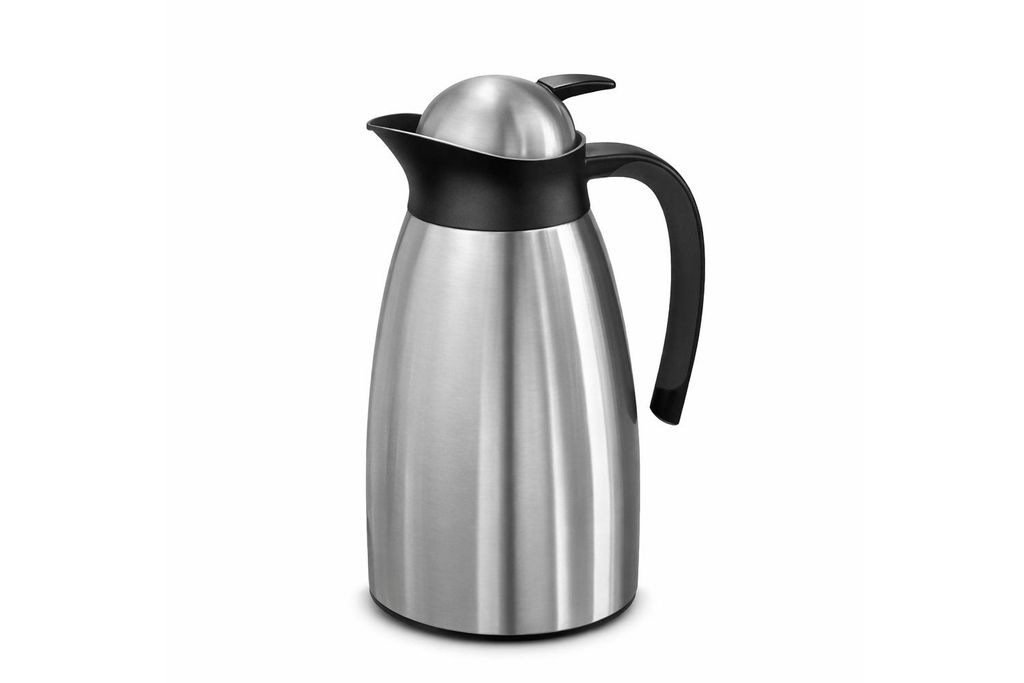 Edelstahl Warmhaltekanne 1,5 L — doppelwandig, thermoisoliert, Tropfstopf-Ausguss, Anti-Rutsch-Boden
