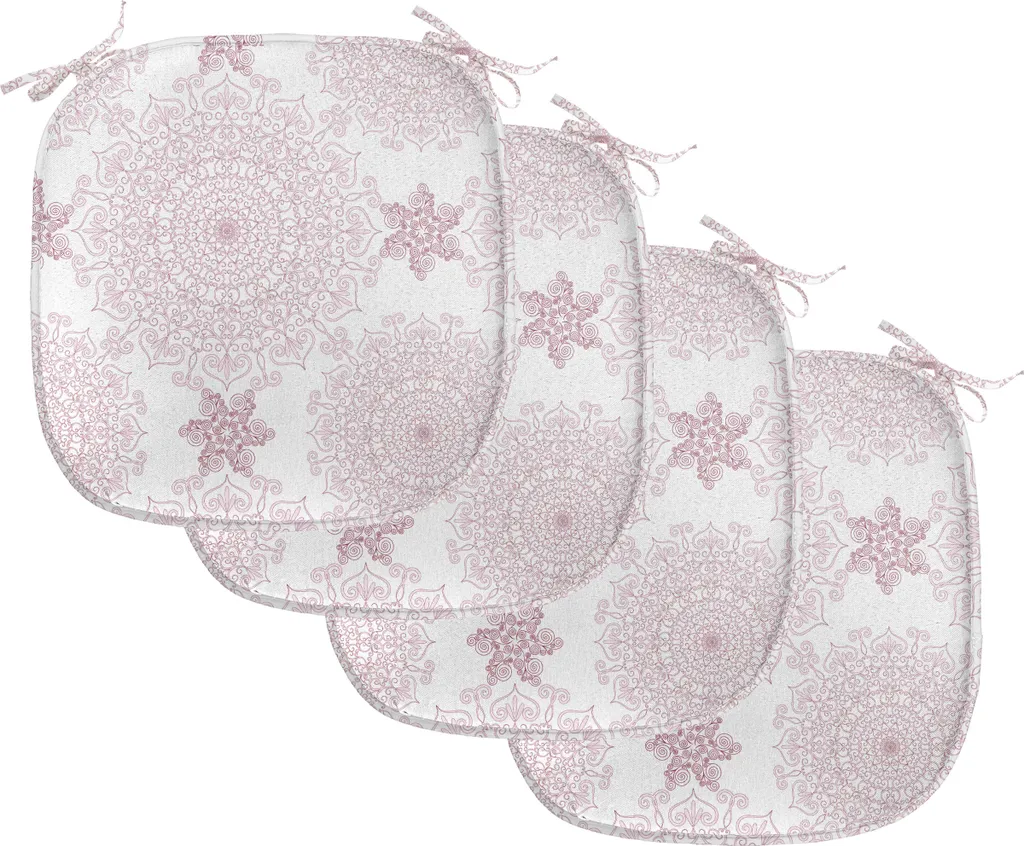 ABAKUHAUS Cuscini viola Mandala per sedie da sala da pranzo, damasco vittoriano, cuscini decorativi impermeabili con cinturini per sedie da cucina, 40 cm x 40 cm - confezione da 4, rosa pallido bianco