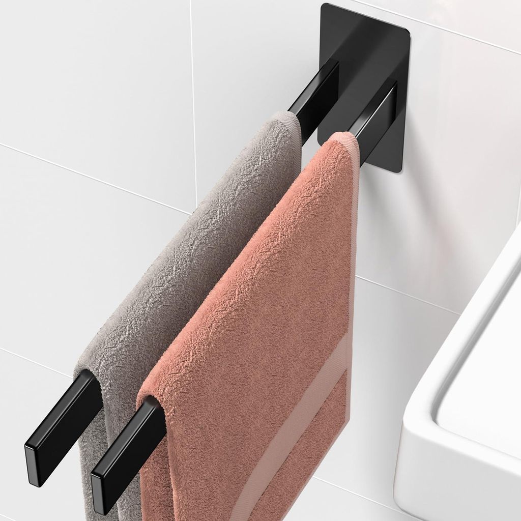 Handtuchhalter Schwarz Ohne Bohren, Selbstklebend Handtuchstange für Badezimmer und Küche, Badetuchhalter