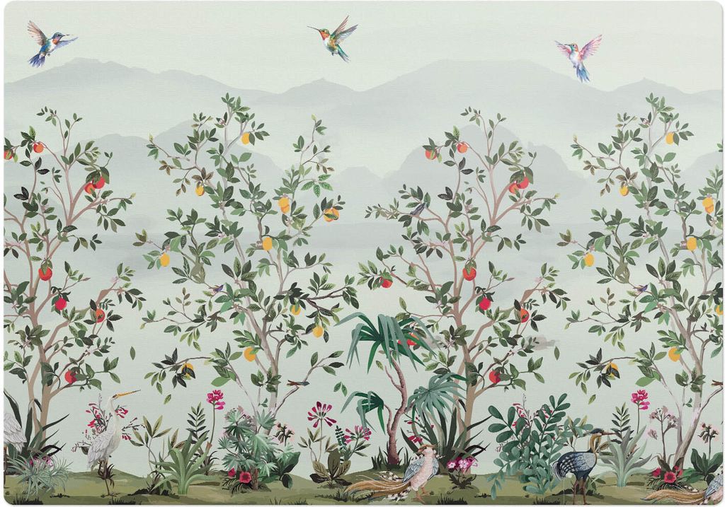 Exotische Vögel zwischen den Bäumen – Bodenschutzmatte – Stuhlunterlage 100x100 cm – Rutschfest – Hartbodenmatte