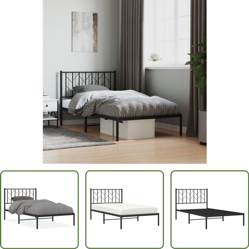 The Living Store Bettgestell mit Kopfteil Metall Schwarz 100x190 cm