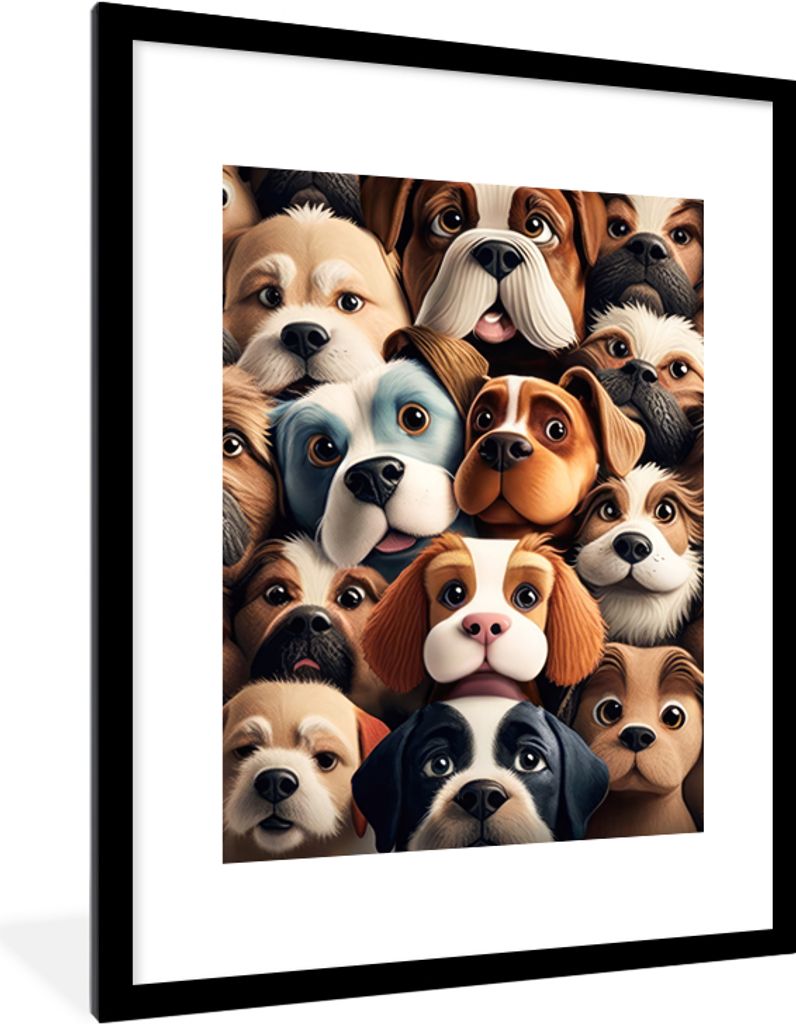 MuchoWow Gerahmtes Poster Hund - Muster - Tiere - Braun - Mädchen - Junge 60x80 cm - Poster mit Schwarzem Bilderrahmen Wandposter Rahmen Foto Bi...