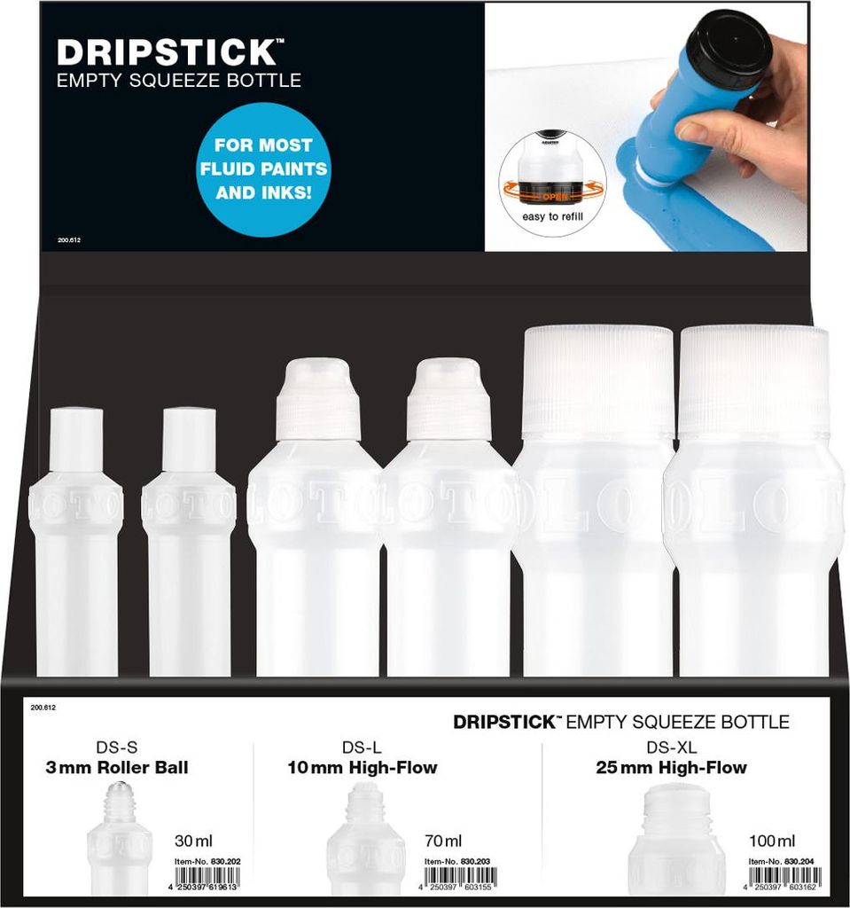 Molotow DRIPSTICK Empty Squeeze Bottle S-XL 21er Sales Display