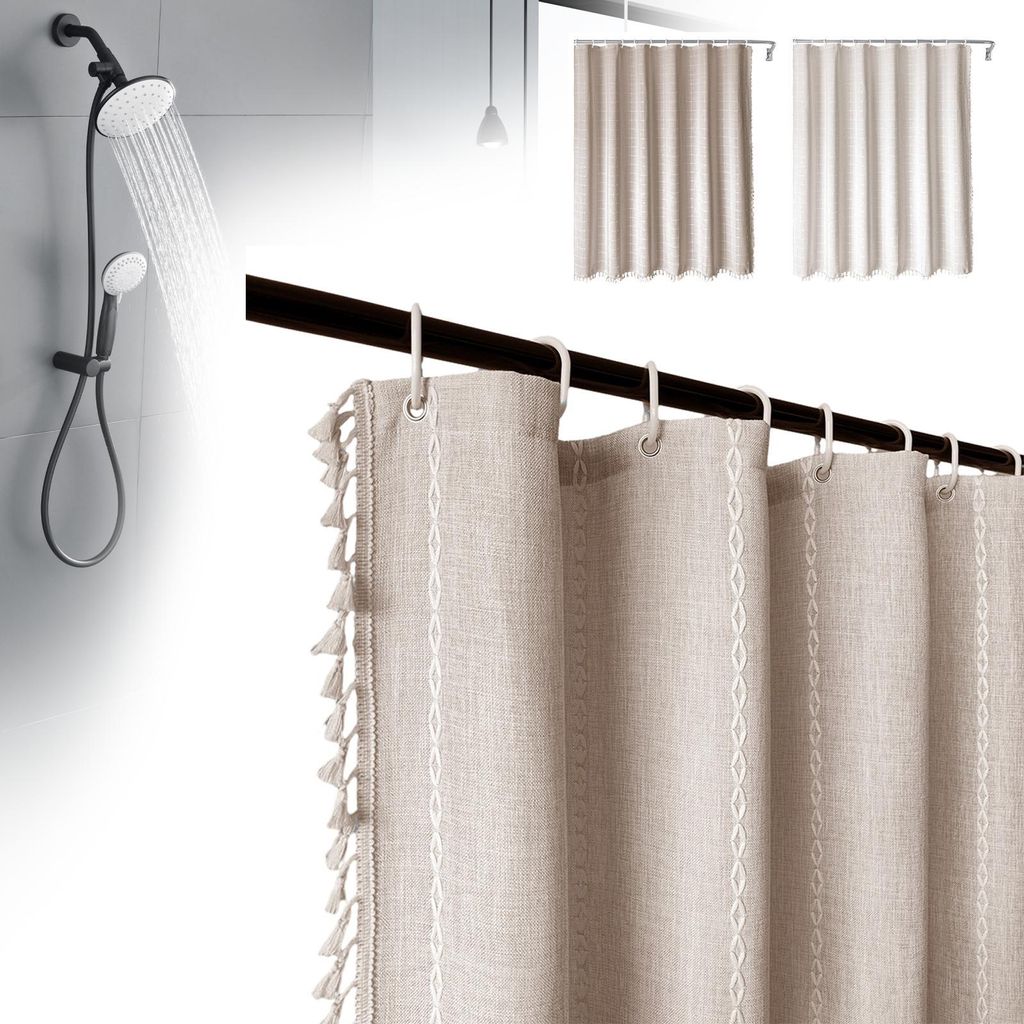 MODFU Duschvorhang Wasserdicht Anti-schimmel Waschbar Shower Curtains Schwerer Badvorhang aus Baumwolle und Leine 183 x 183 cm Kaffeefarbe