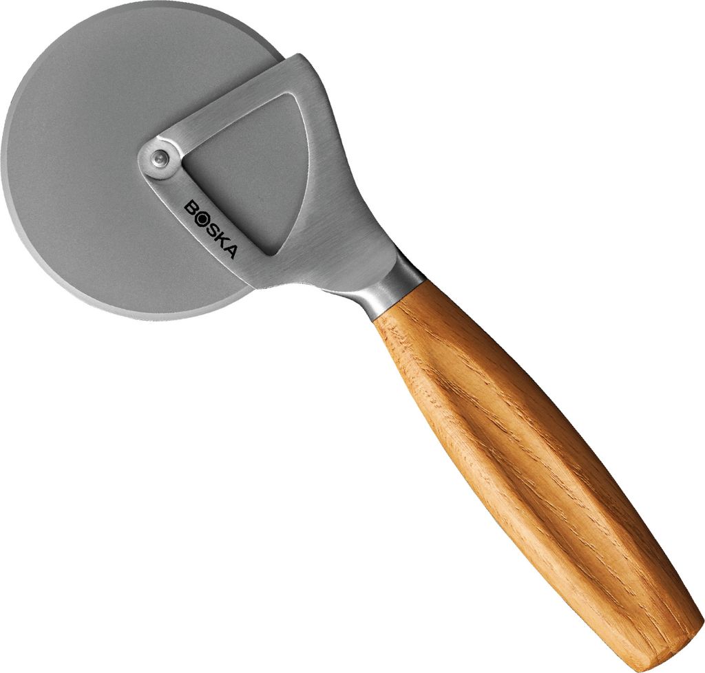 Boska Pizzaschneider Oslo+ / Non-stick BSF / Schneidet ohne Wackler/Sehr scharf/Stilvoll/Eichenholz & Edelstahl