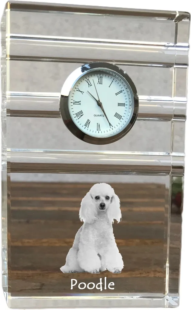 Pudl - orologio in vetro con foto, foto di cane in cristallo, orologio da tavolo personalizzato per ufficio del marchio Art-Dog