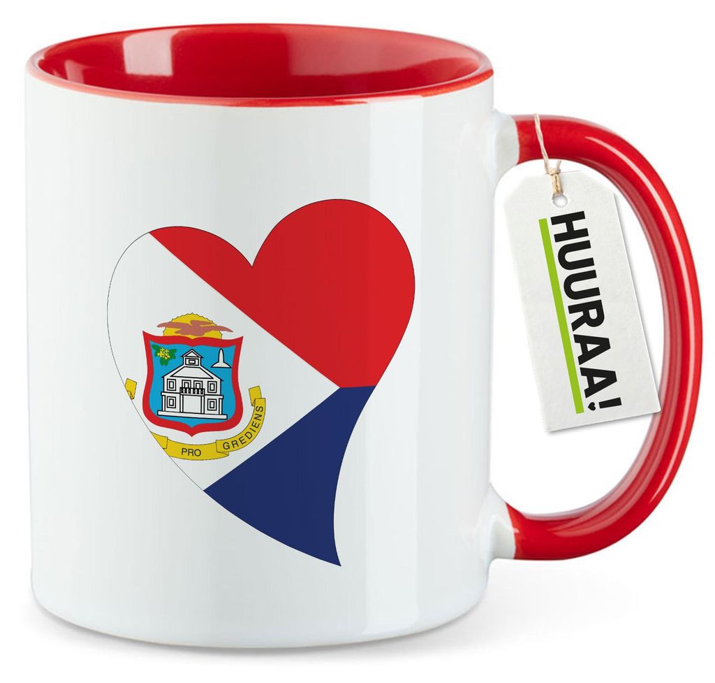 Huuraa Kaffeetasse Sint Maarten Flagge Herz 330ml Rot Keramik Kaffeebecher Geschenkidee
