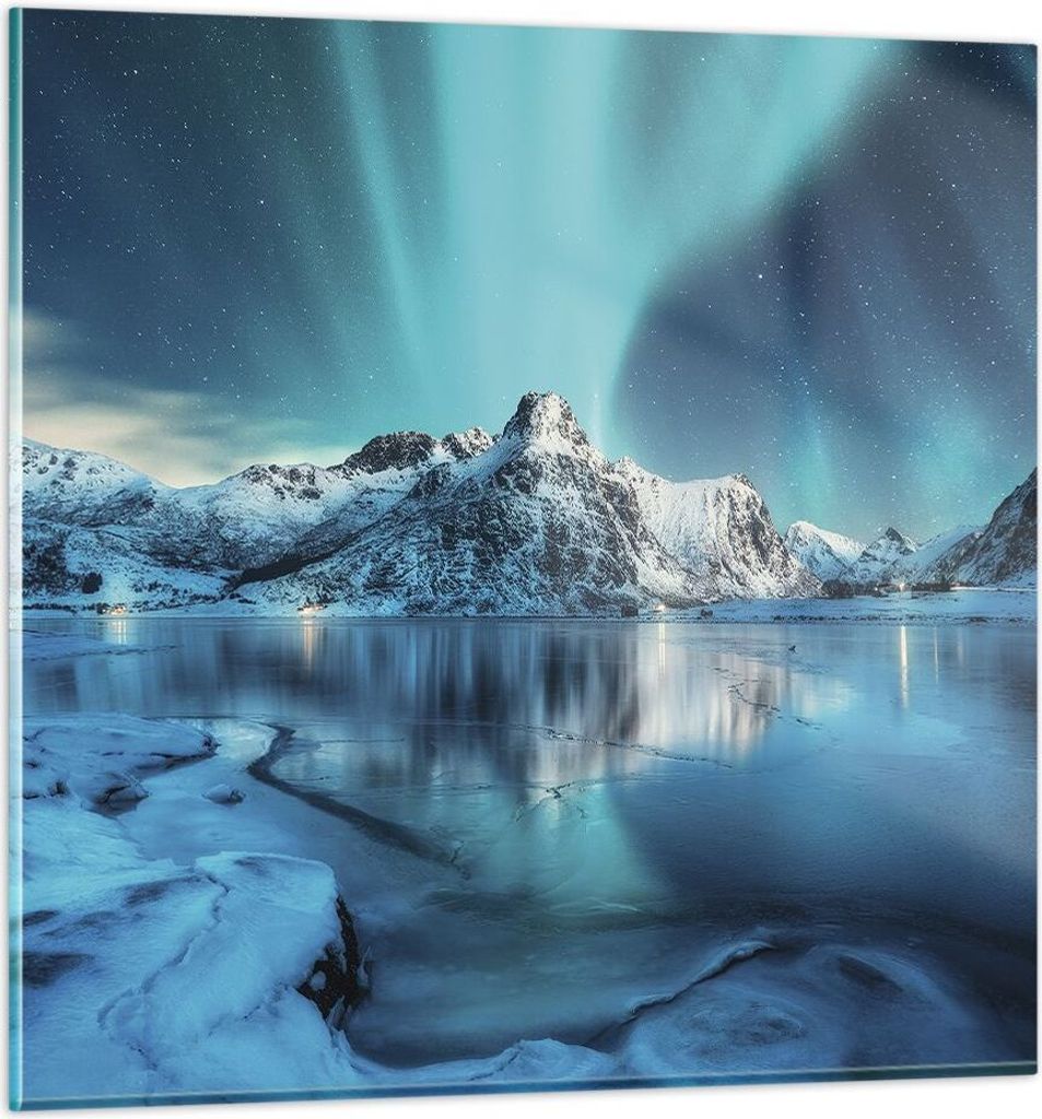 Bilder auf glas - Einteilig - Morgendämmerung Polar Berge - 40x40cm - Glasbilder - Wandbilder - Bilder - Wanddekoration aus Glas - Glas Bilder - W...