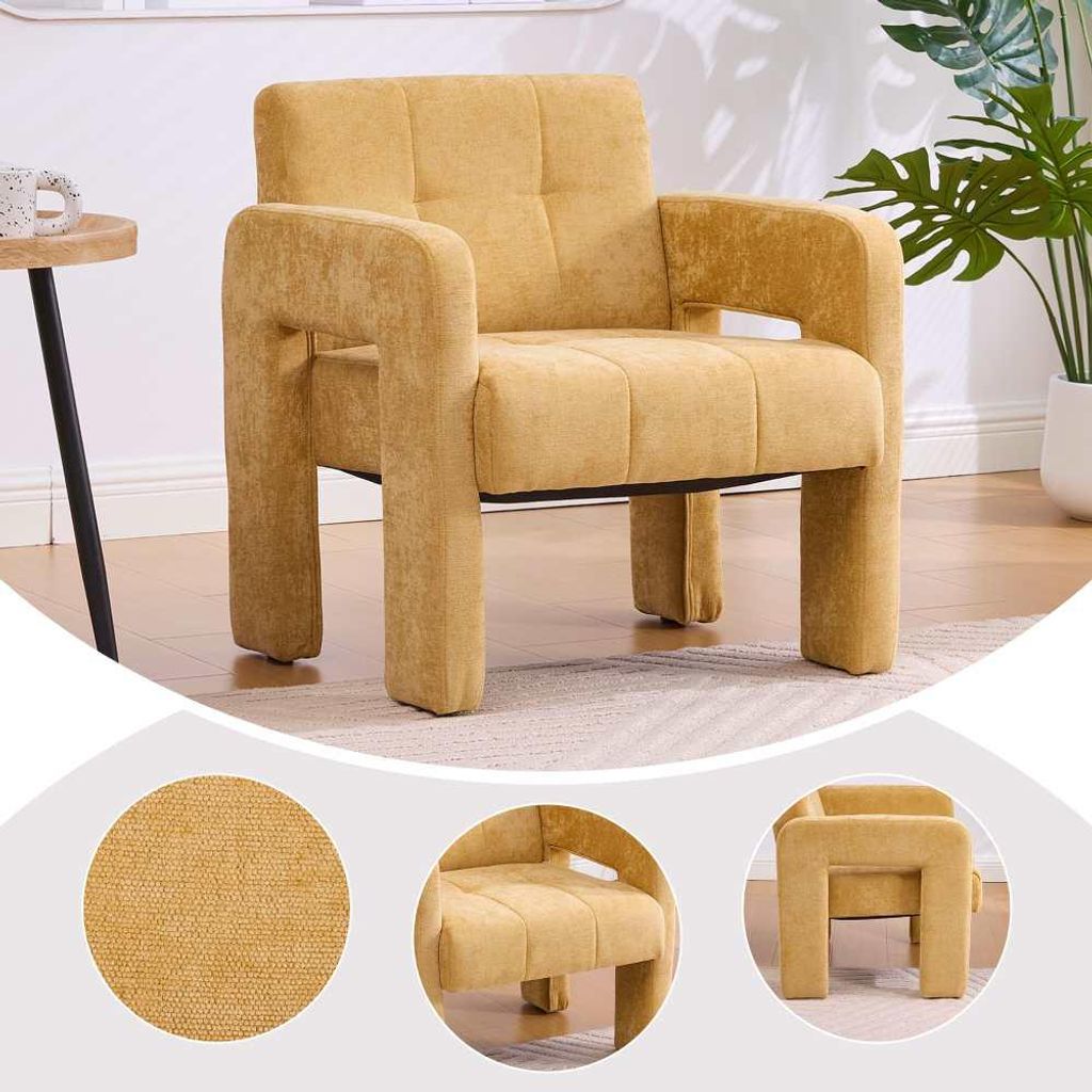 AIORBER Design Polstersessel mit Chenille-Bezug Loungesessel moderner Einzelsessel für Wohnzimmer Schlafzimmer & Büro Lesesessel bis 230kg belast...