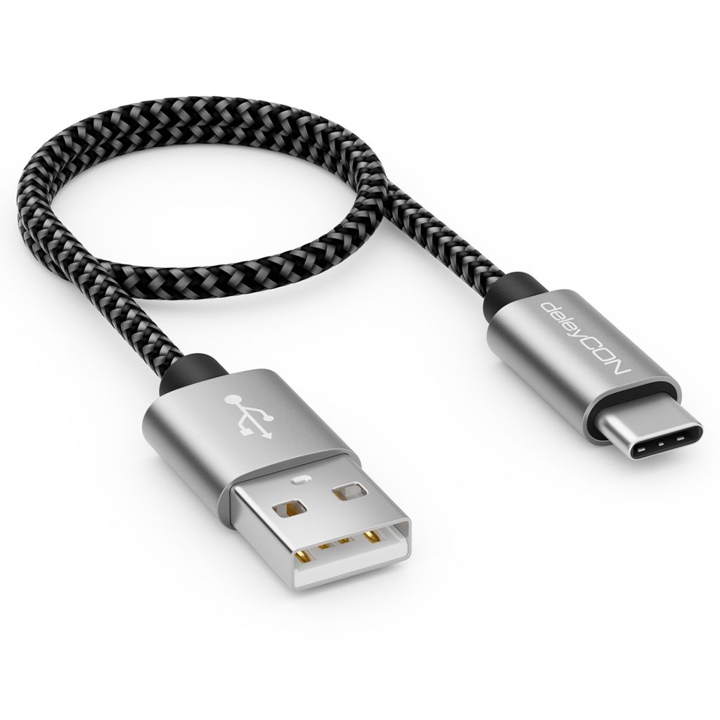 deleyCON 0,30m Nylon USB-C Kabel 30cm Kurz Ladekabel Produktbild 