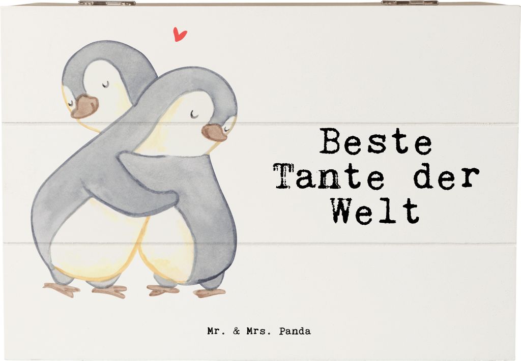 Mr. & Mrs. Panda Box Pinguin Beste Tante der Welt 22 x 15 cm - Weiß - Geschenk, Geschenkidee, Holzkiste mit Deckel, schmuckbox, schatztruhe, Klein...