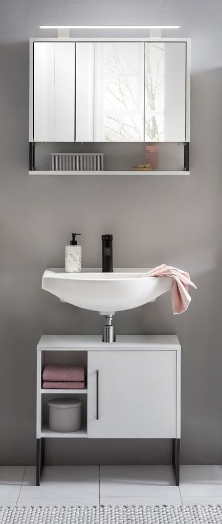 Waschplatz LIMOGES-80 in Kreidweiß mit Beleuchtung, B/H/T: ca. 70/200/33 cm