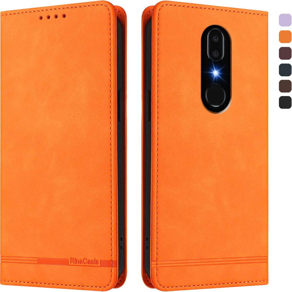Hülle für Sharp Aquos V, Retro Kunstleder Ständer Klapphülle mit Kartenfächer und Magnetische Orange