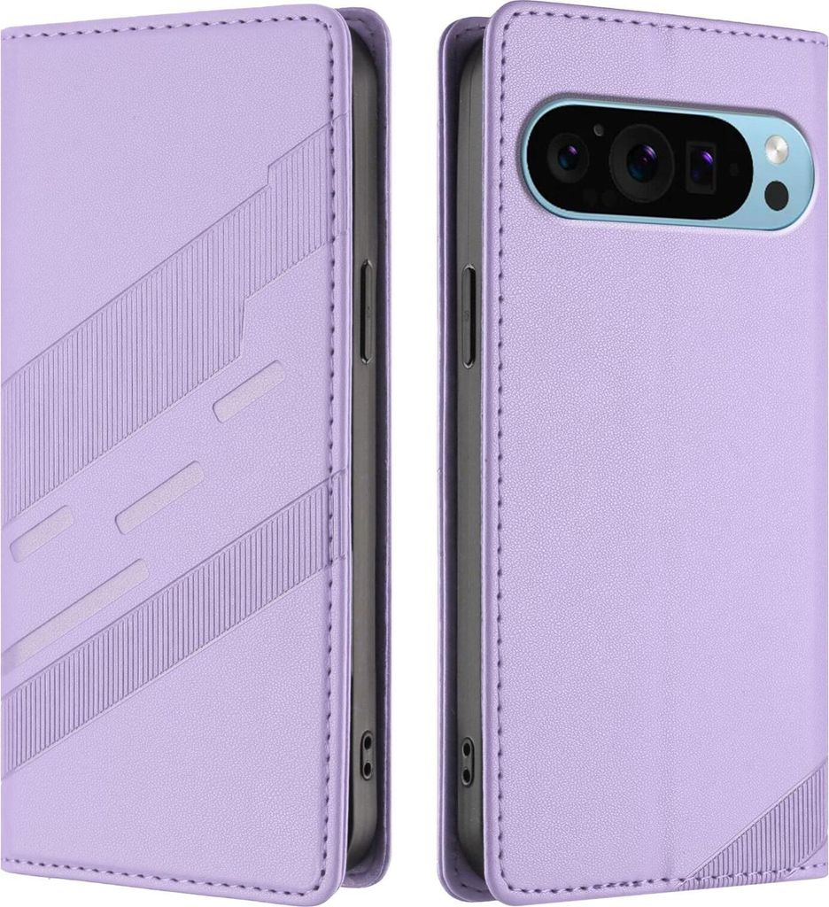 Hülle für Google Pixel 9 / 9 Pro - Phonesta Embossed Lines Book Wallet Klapphülle - Lila