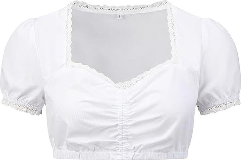 Mayround Damen Kurzarmhemd Traditioneller Stil Weiß XL