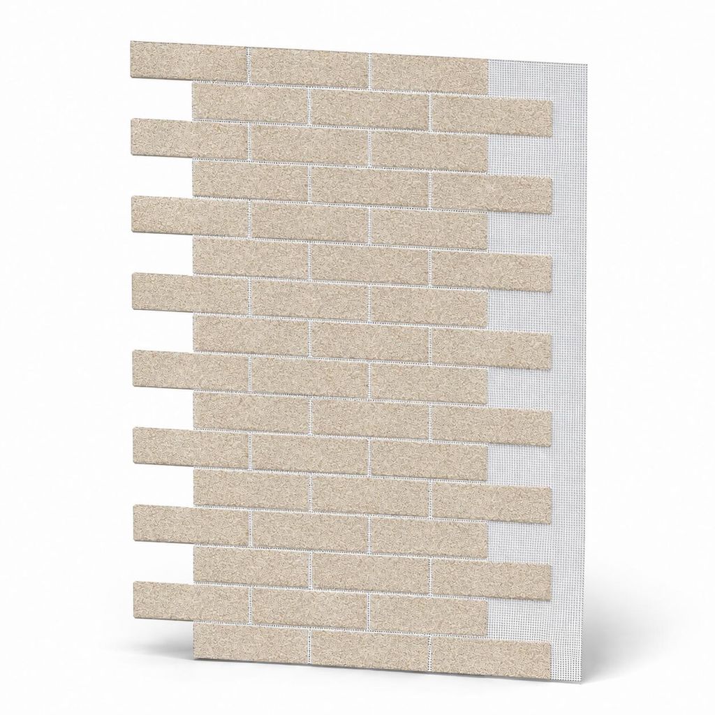 AMK Fassadenpaneele 001 Weiß-Sand – Steinoptik Fassade mit Marmorgranulat KI-generiertes Bild