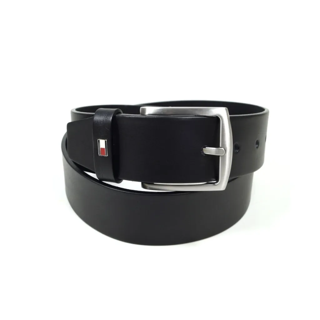 Ceinture homme en cuir rayé New Denton Tommy Hilfiger bleu et noir