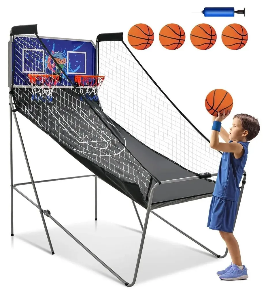 Jeu de basket arcade pliable 8-en-1 bleu avec compteur électronique