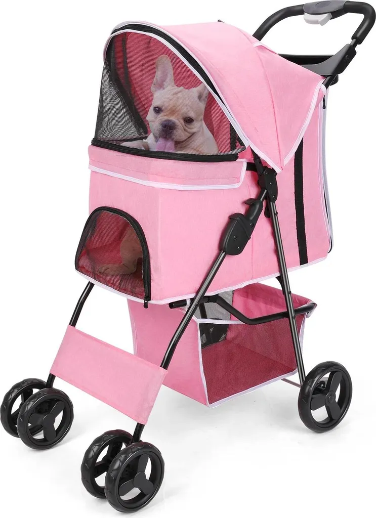 Porte-animaux rose en tissu respirant avec roulettes pivotantes 360°