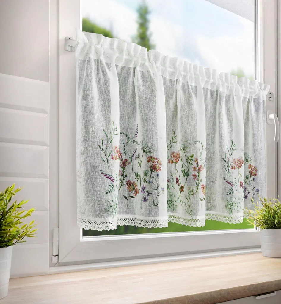 Tenda SYLWIA 60x150 Fiori Colorati - Coppia Tendine Shabby per Finestra