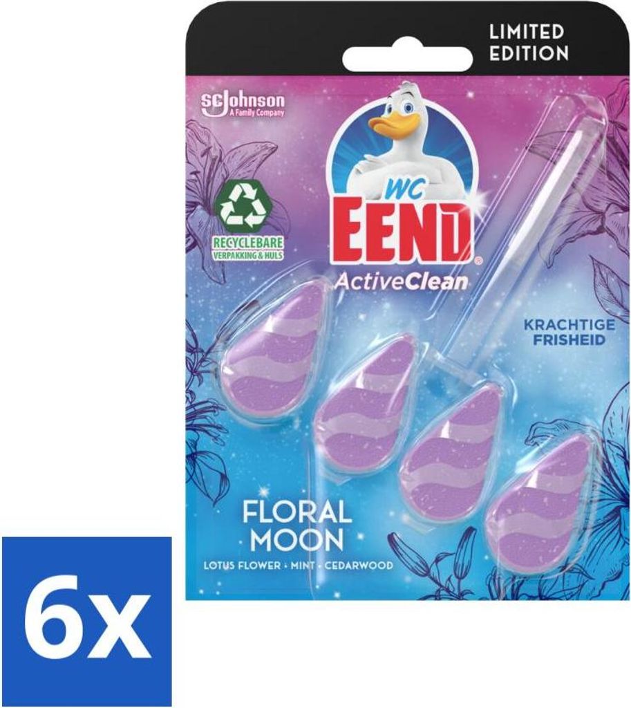Toilettenente - Active Clean Floral Moon - Toilettenblock - Duft: Lotus, Minze & Zedernholz - 38 gr - Vorteilspack - 6 Stücke