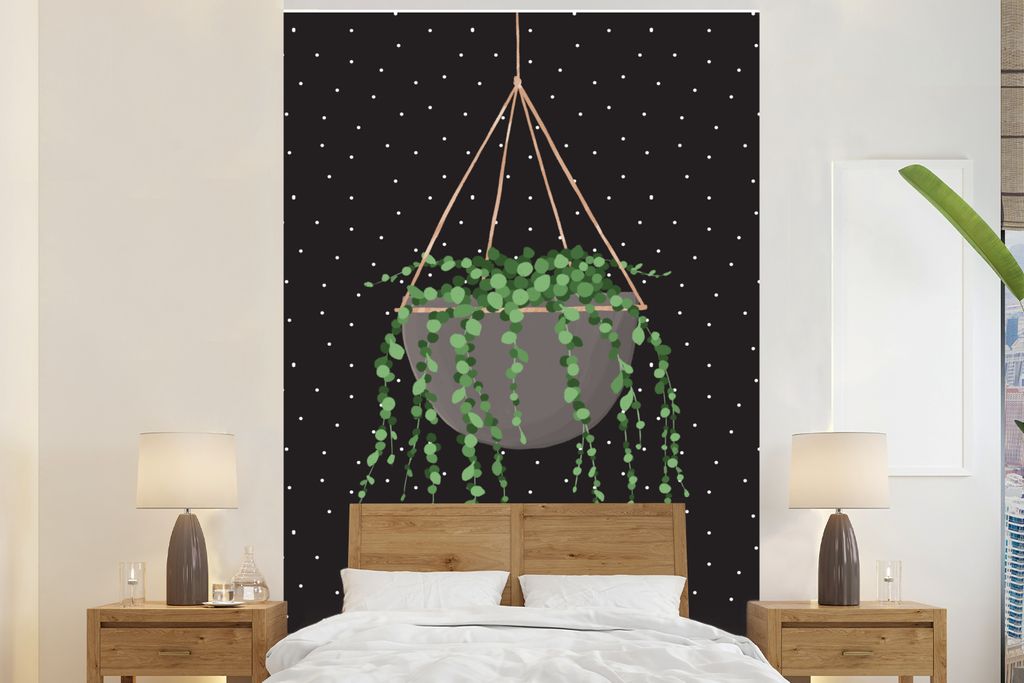 MuchoWow Fototapete für Wohnzimmer oder Schlafzimmer Wandtapete Vinyl Motivtapete Pflanzen - Hängepflanze - Blumentopf - 200x300 cm - Wanddekor...