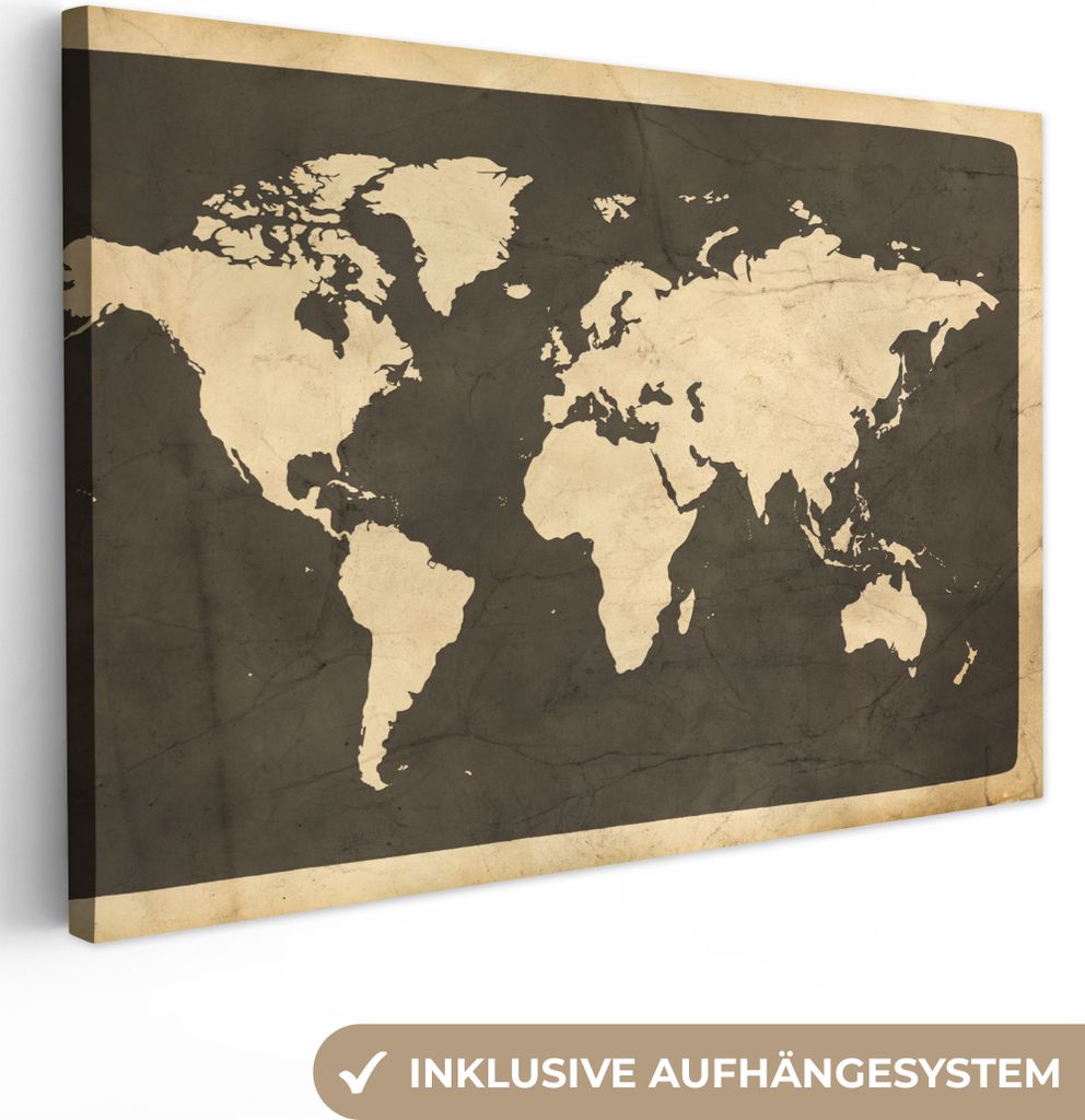 OneMillionCanvasses - Leinwandbilder - 150x100 cm, Weltkarte - Vintage - Holz, Wandbilder Kunstdruck Wanddekoration