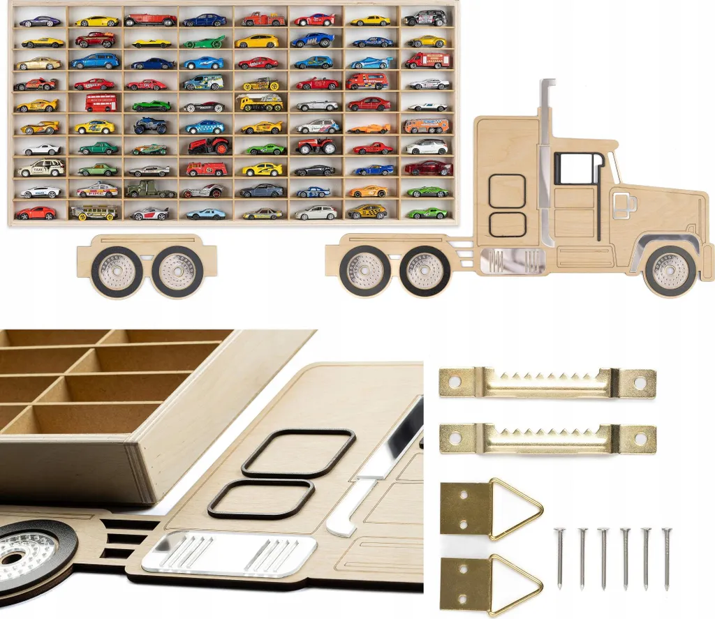 Étagère Camion Bois 80 places, rangement XXL pour voitures miniatures