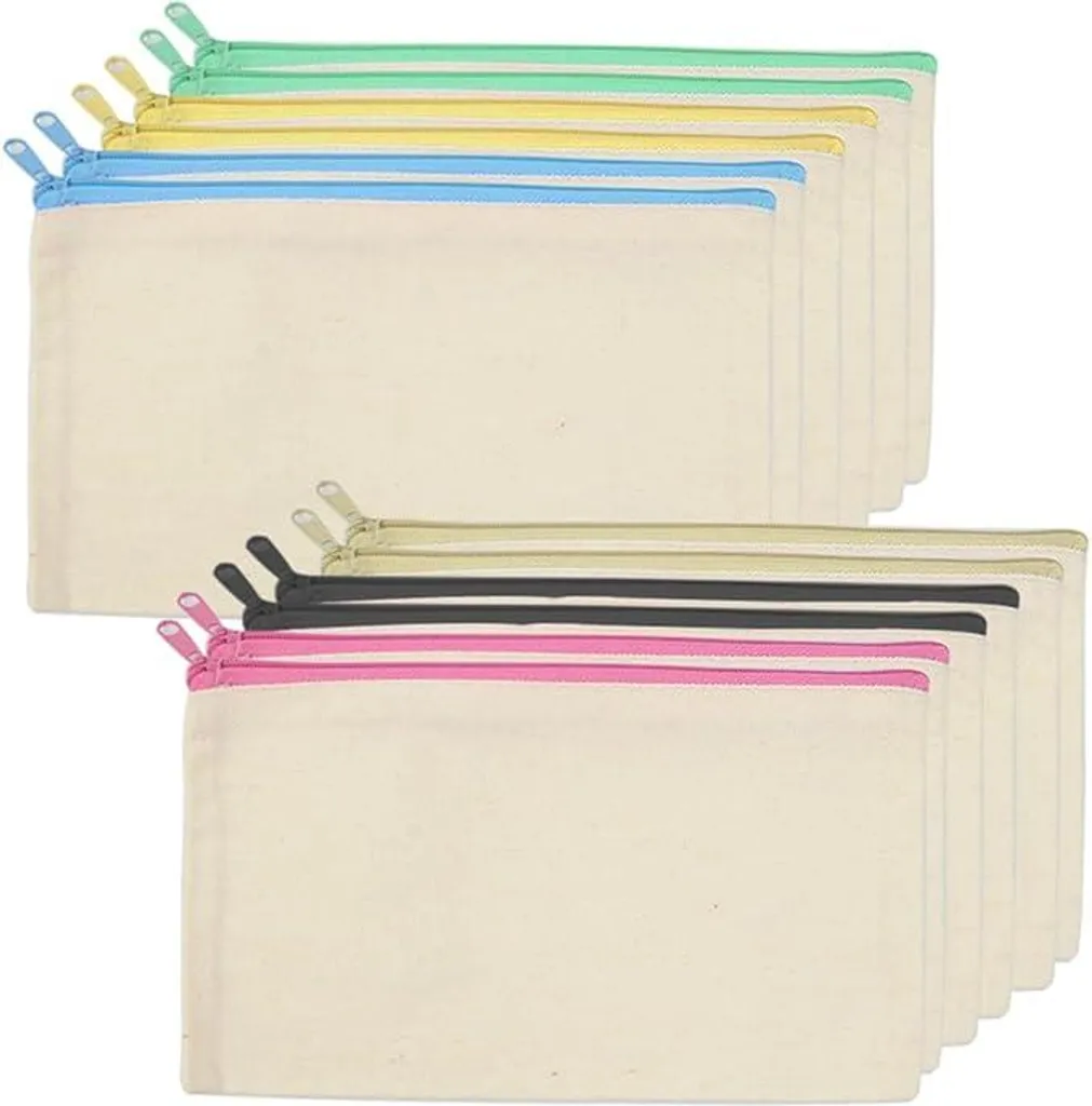 Lot de 12 trousses en toile avec fermeture éclair 21x12 cm pour maquillage