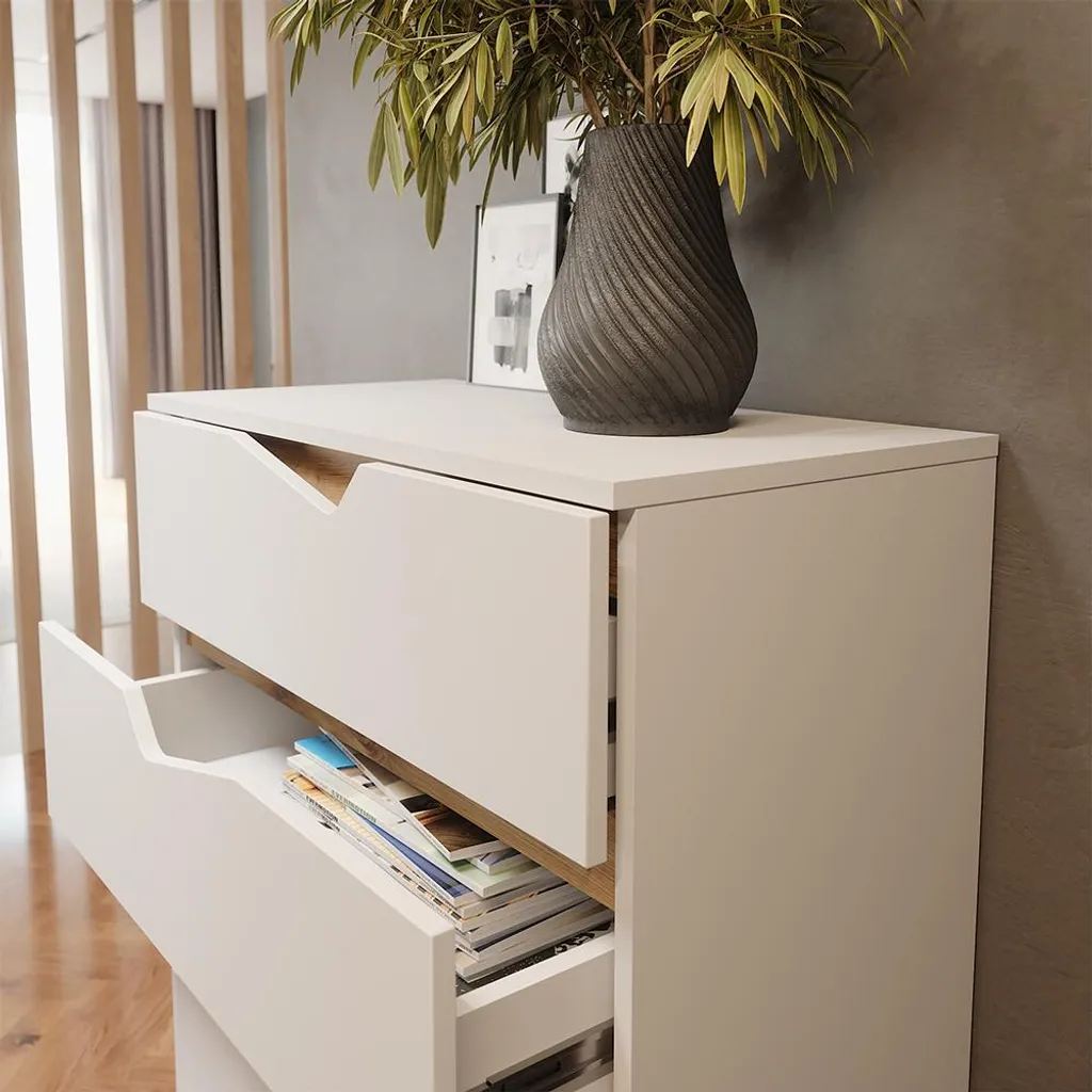Commode Vicco Marelle Blanc et Artisan 5 tiroirs 120cm Modèle 57845 - 4