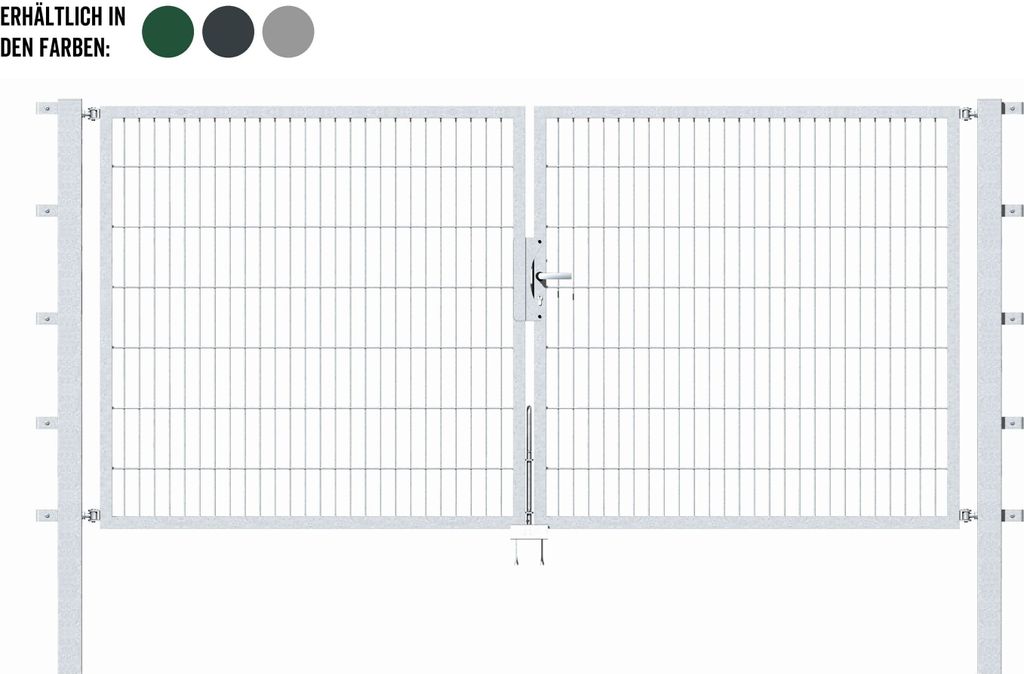 Alberts Doppeltor Flexo mit Zubehör, zum Einbetonieren, feuerverzinkt, Breite 250 cm, Höhe 200 cm