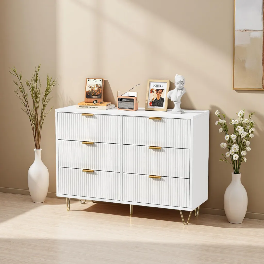 Cassettone Ondulato Bianco 6 Cassetti - Comò Moderno per Camera - 2