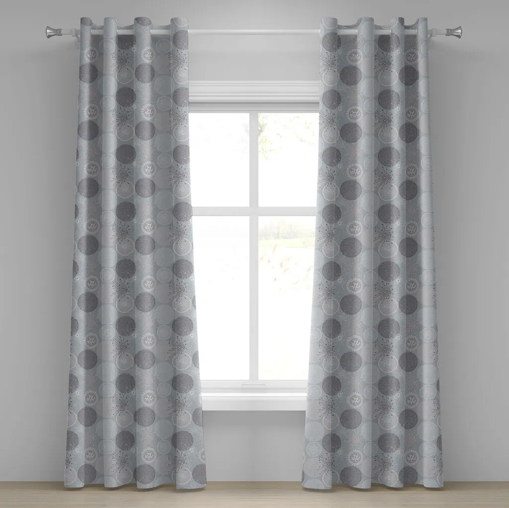 Rideau décoratif floral abstrait 280x245 cm violet gris et bleu pêche