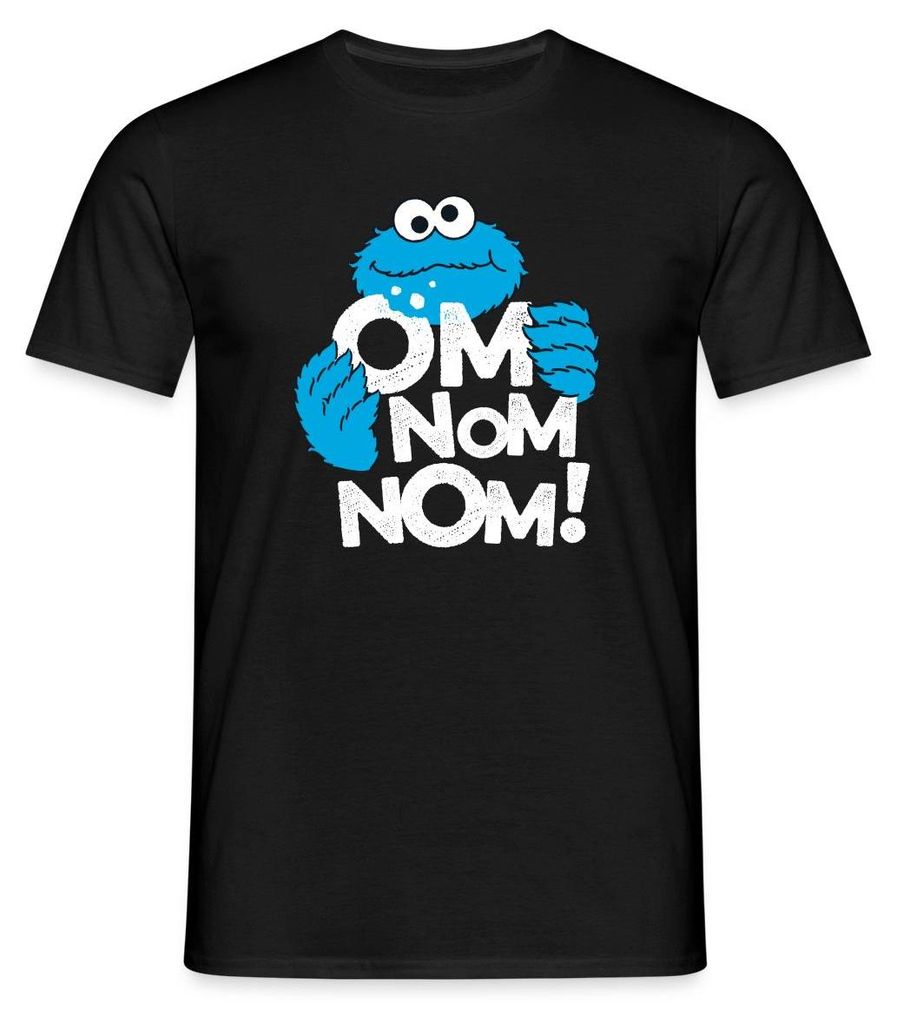 Spreadshirt Sesamstraße Krümelmonster Om Nom Nom Männer T-Shirt, L, Schwarz