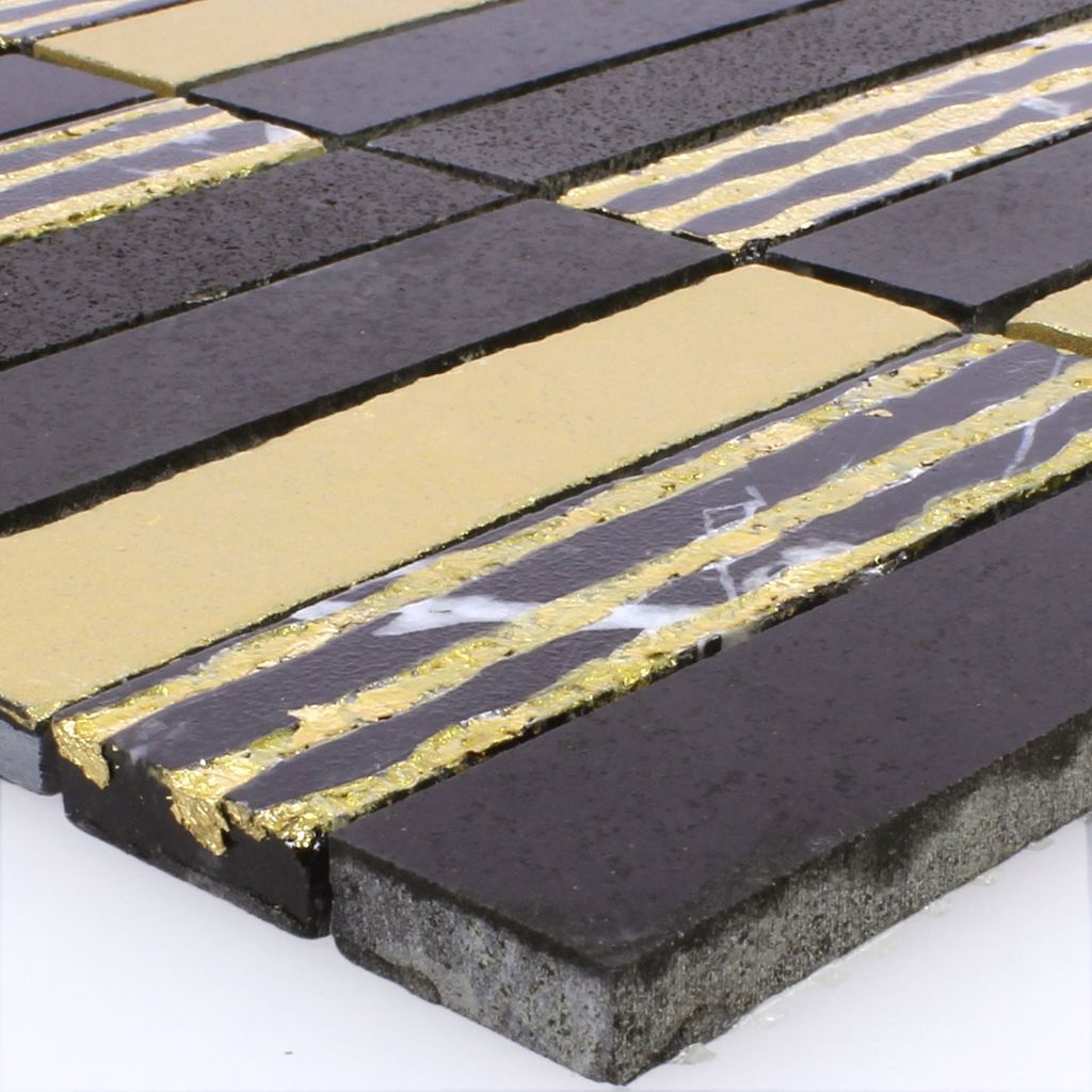 Naturstein Mosaikfliesen Carving Gold Schwarz Produktbild 