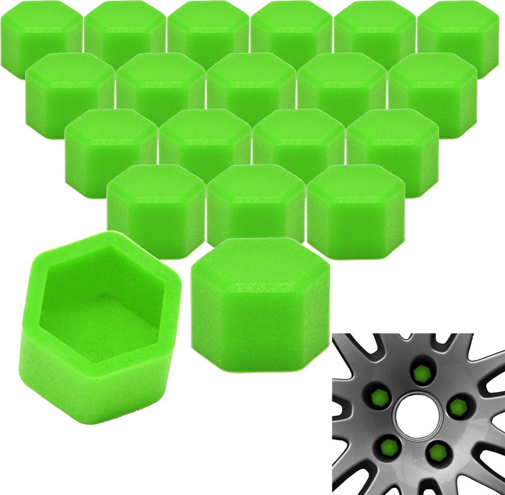 20x Radschrauben Silikon Kappen Set Abdeckung SW19 19MM Grün kompatibel mit VW AUDI BMW MINI FORD OPEL