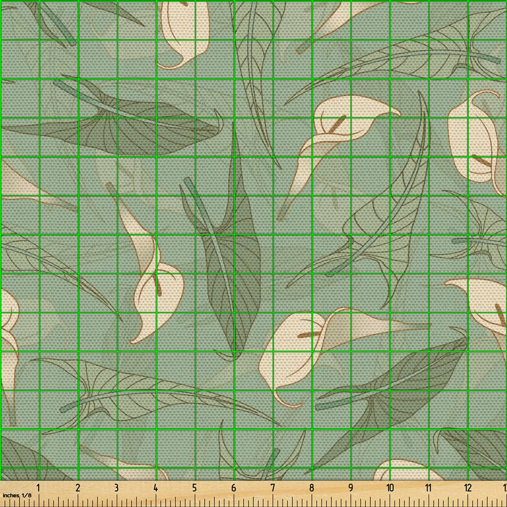 ABAKUHAUS Blume Gewebe als Meterware, Calla Flowers mit frischen grünen Blättern Ornamental Arrangement Sommer Laub, 1 M (148 x 100 cm), Creme re...