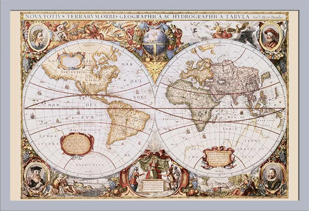 Mappa del Mondo Maxi 61x91,5 cm con Cornice Shinsuke Argento MDF