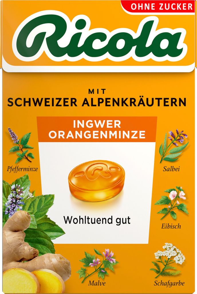 Ricola Ingwer Orangenminze mit Schweizer Alpenkräutern ohne Produktbild 