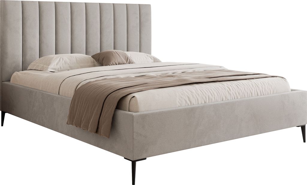 DomoHome Polsterbett Mona SLIM III in VELUTTO Stoff – Komfortables Doppelbett mit Stilvollem, Samtigem Finish und Ergonomischer Rückenstütze | ...