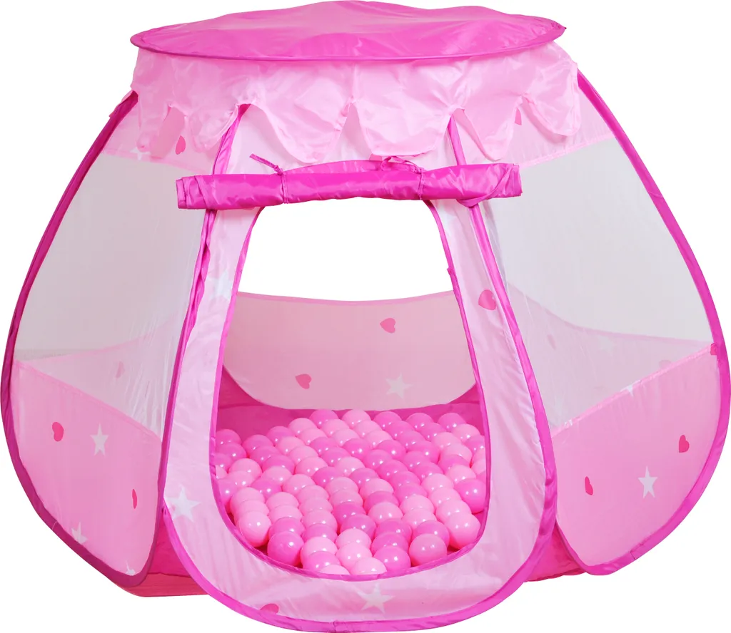 Cabane enfant intérieure Bella : tente de jeu avec 100 boules roses incluses