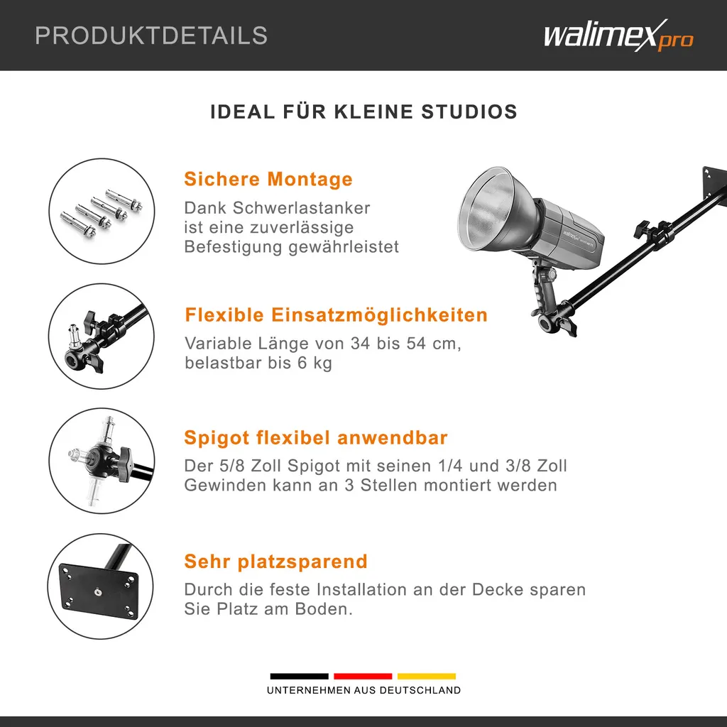 Support Mural Walimex Haute Résistance - Capacité 6kg pour Flash Pro - 4