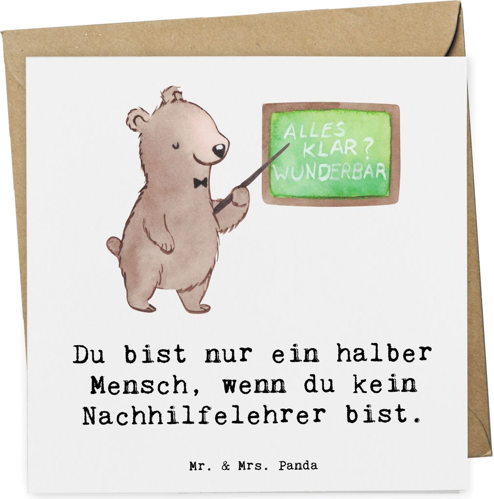 Mr. & Mrs. Panda Grußkarte Nachhilfelehrer Herz - Weiß - Geschenk, Glückwunschkarte, Nachhilfeunterricht, Klappkarte, doppelkarte, faltkarte, Lu...