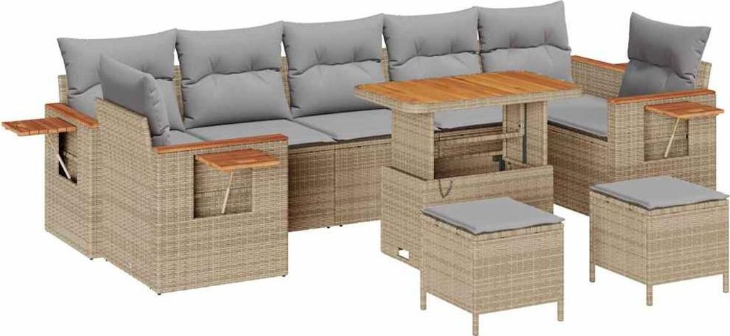 vidaXL Gartensofa-set mit Kissen 10 pcs Beige und Hellgrau