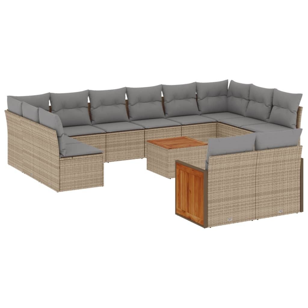 (Robust Möbel) 13-tlg. Garten-Lounge-Set - elegantes Design - Sitzgruppe/Gartengarnitur - mit Kissen Beige Poly Rattan - Terassenmöbel DEMöb...