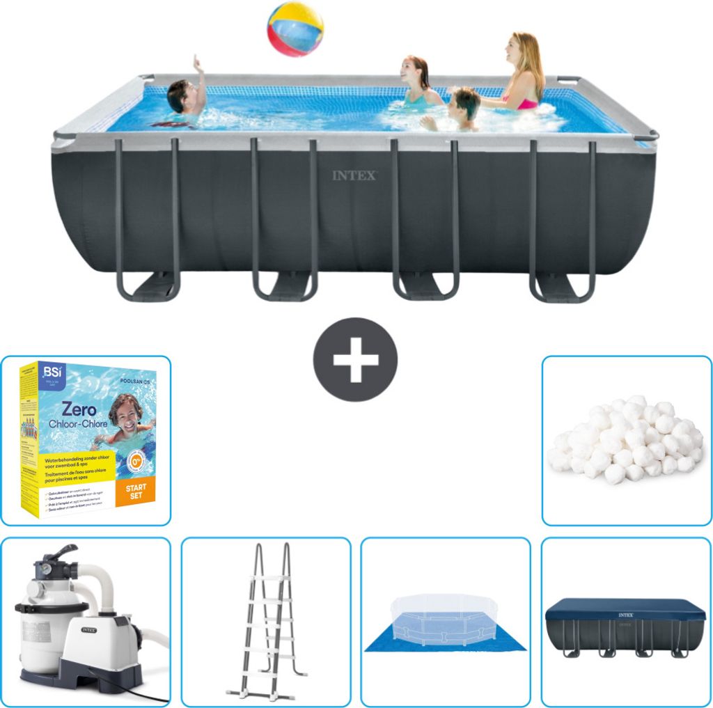 Intex rechteckiger Ultra XTR-Rahmenpool – 549 x 274 x 132 cm – inklusive Pumpe – Leiter – Bodenplane – Abdeckung Wartungspaket - Filterb...