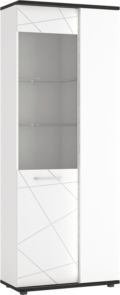 Vitrine mit Beleuchtung, weiß Hochglanz mit Eiche schwarz, VISALIA-129