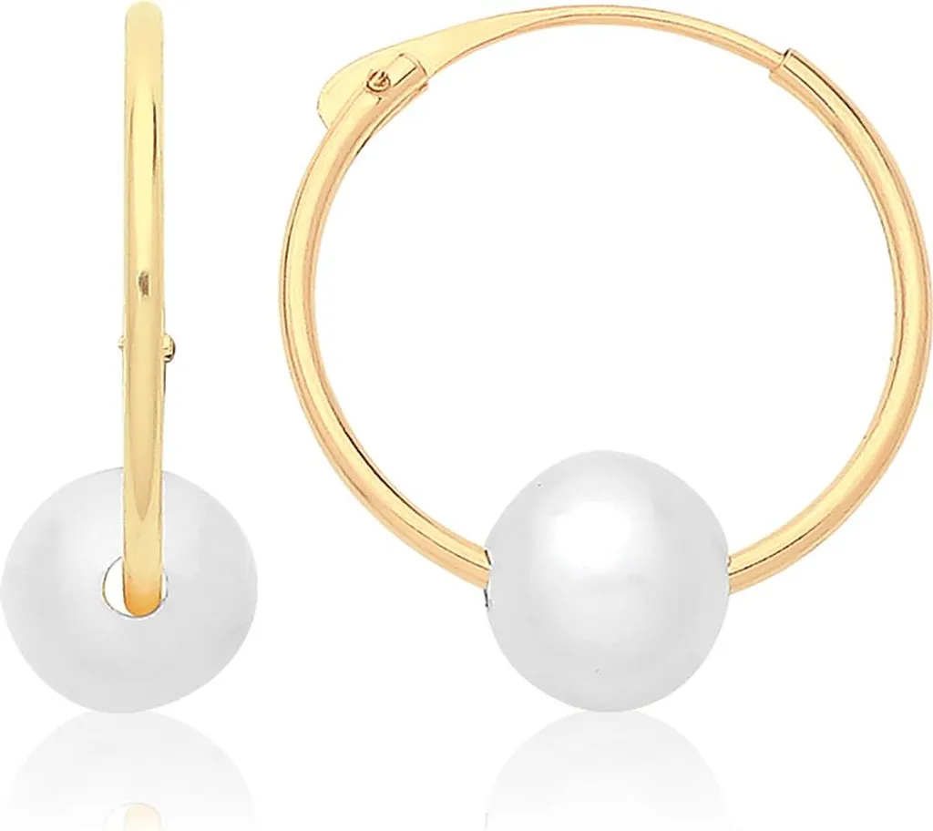 Dormeuses en Or Jaune 375 avec Perle d'eau douce Véritable de 15x5 mm