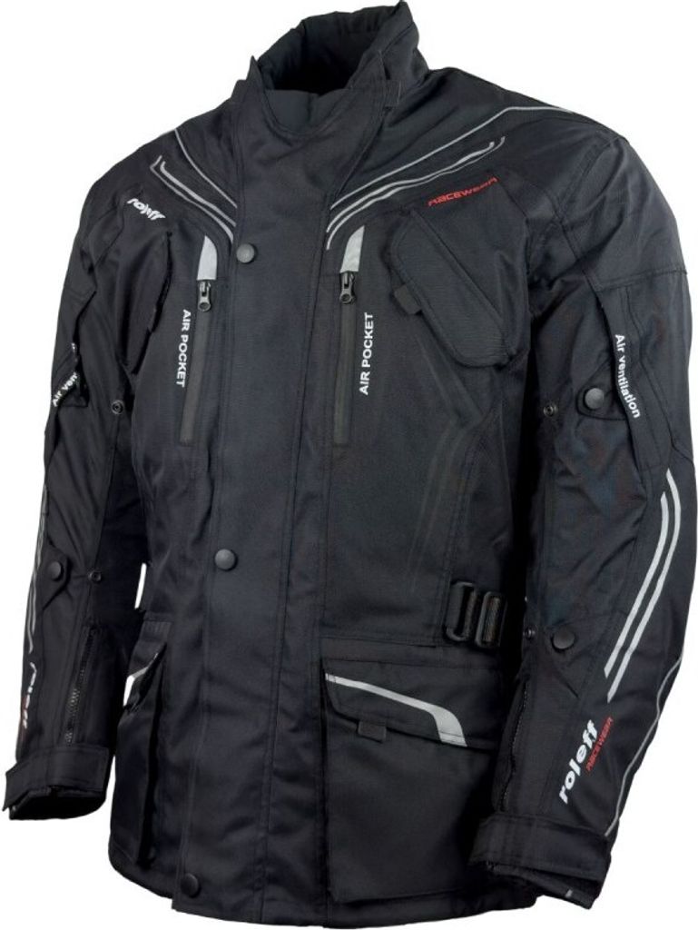 Roleff RO15111 Motorradjacke – Schwarz, reflektierend, wasserdicht, atmungsaktiv & mit Protektoren Motorradjacke Roleff Größe: S,