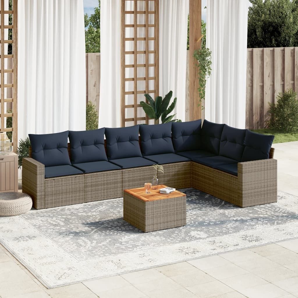 Möbel 8-tlg. Garten-Sofagarnitur mit Kissen Grau Poly Rattan - Gartenmöbelgarnituren 3256488
